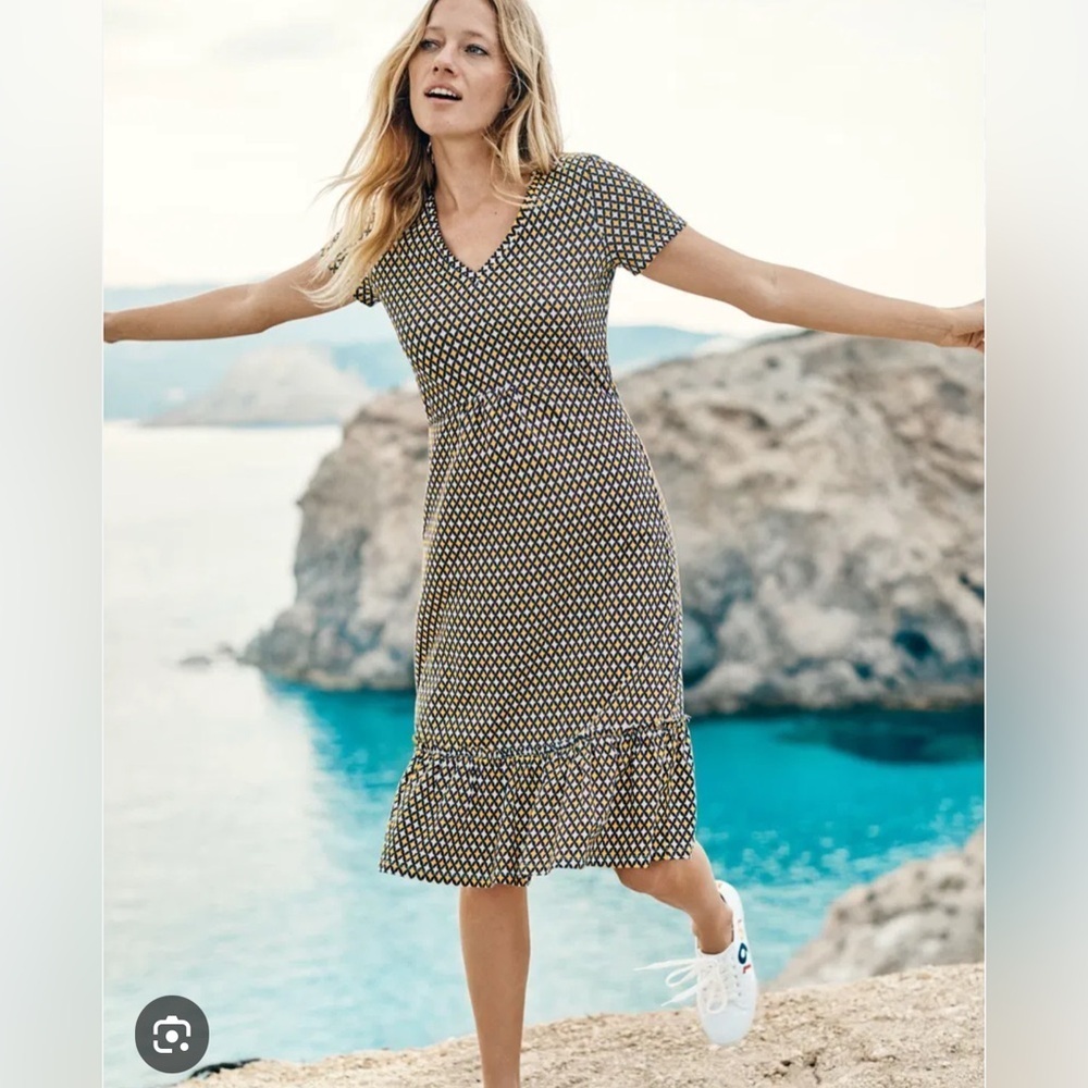 Boden Melissa Jersey Dress size 4R Navy/Yellow